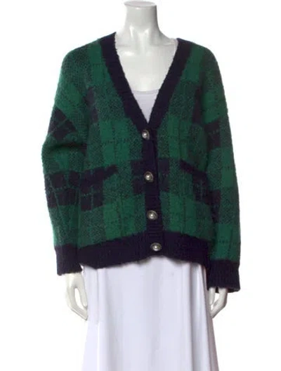 Pre-owned Alessandra Rich Mohair Plaid Print Sweater In Green