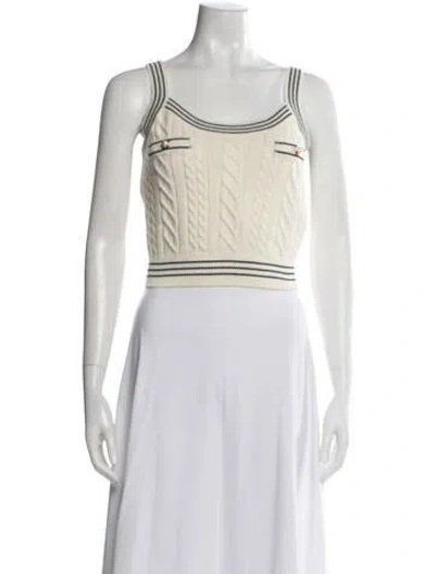 Pre-owned Alessandra Rich Mohair Scoop Neck Crop Top In Neutrals