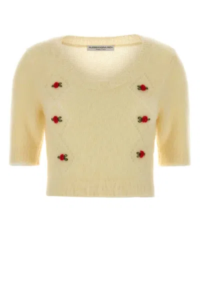 Alessandra Rich Carded Mohair Knit Jumper With Embroidery In Yellow