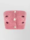 Alessandra Rich Mohair Top With Button Detailing And Floral Embroidery In Pink