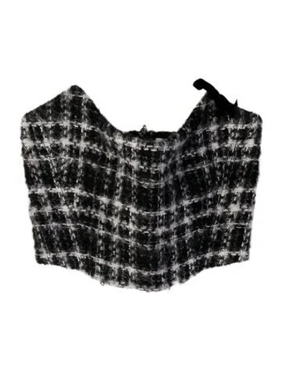 Pre-owned Alessandra Rich Mohair Tweed Pattern Crop Top In Black