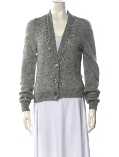 Pre-owned Alessandra Rich Mohair V-neck Sweater In Gray