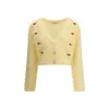 Alessandra Rich Floral-embroidered Cardigan In Yellow