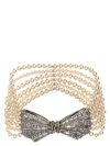 Alessandra Rich Pearl Chocker Featuring Bow Detail In Multicolor