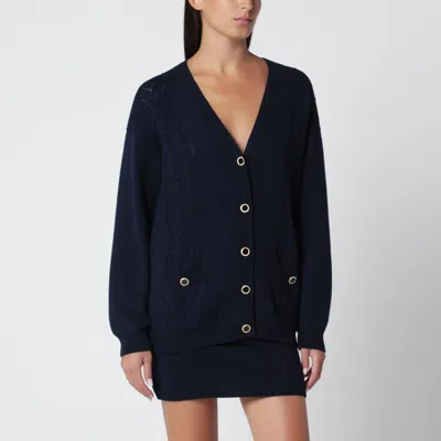 Alessandra Rich Navy Blue Merino Wool Knit Cardigan