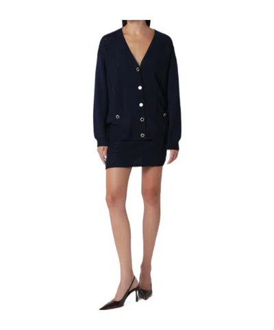 Alessandra Rich Navy Blue Merino Wool Knit Cardigan