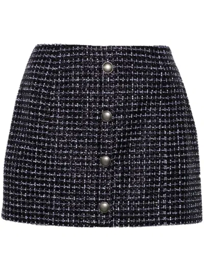 ALESSANDRA RICH NAVY BLUE SEQUIN CHECKED TWEED MINI SKIRT
