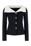 Alessandra Rich Wool Blazer With Contrasting Collar And Gold Buttons