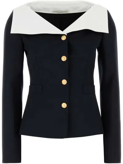 ALESSANDRA RICH CONTRAST-COLLAR BLAZER