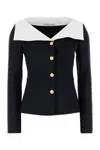 Alessandra Rich Wool Blazer With Contrasting Collar And Gold Buttons In Blue