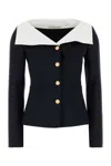 Alessandra Rich Wool Blazer With Contrasting Collar And Gold Buttons In Navyblue