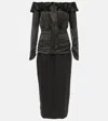 Alessandra Rich Off-shoulder Silk Midi Dress In Black