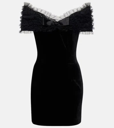 Alessandra Rich Off-shoulder Velvet And Tulle Minidress In Black