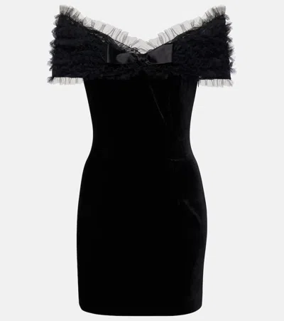 ALESSANDRA RICH OFF-SHOULDER VELVET AND TULLE MINIDRESS