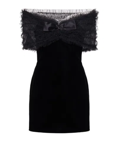 ALESSANDRA RICH ALESSANDRA RICH VELVET RUCHED OFF THE SHOULDER MINI DRESS