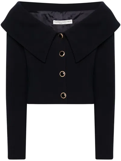 ALESSANDRA RICH OFF-SHOULDER WOOL BLAZER