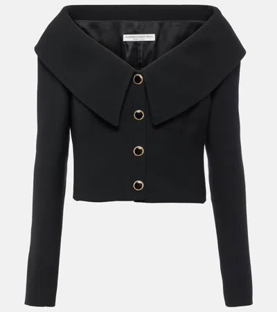 Alessandra Rich Wool Off-the-shoulder Jacket In Black