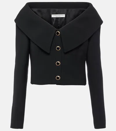 Alessandra Rich Off-shoulder Wool Cardigan In Navy