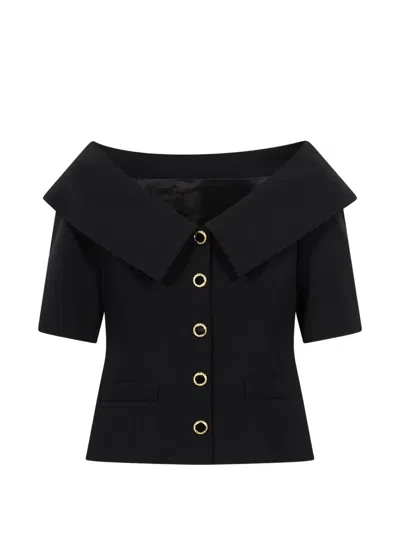 Alessandra Rich Off-shoulder Button-up Jacket In Black