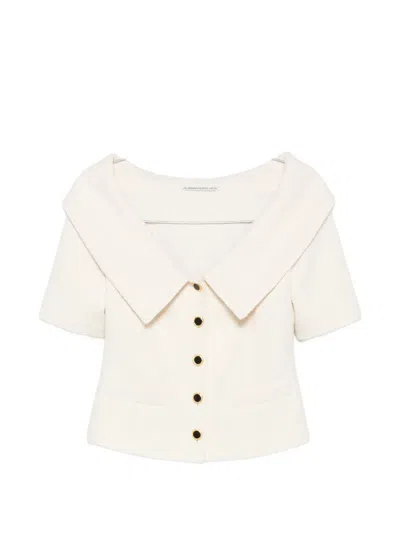Alessandra Rich Off-shoulder Button-up Jacket In Neutral