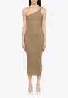 Alessandra Rich One Shoulder Dress Rhinestones In Metallic