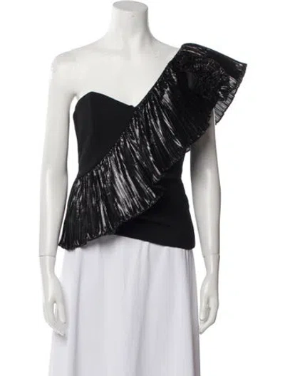 Pre-owned Alessandra Rich One-shoulder Short Sleeve Crop Top In Black