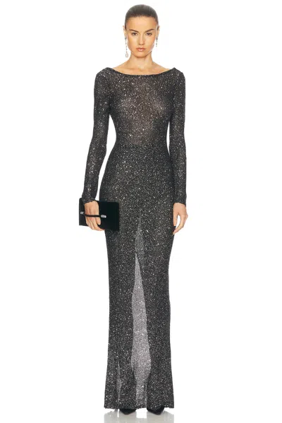 Alessandra Rich Open-back Sequin-embellished Knitted Maxi Dress In Black-silver