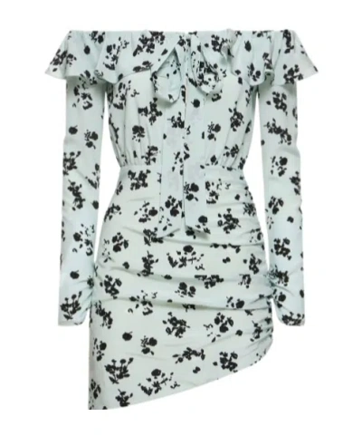 Alessandra Rich Open-shouldered Long-sleeved Dress In Blue