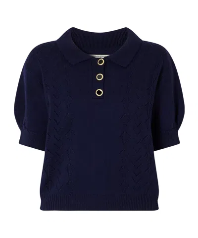 Alessandra Rich Open-knit Wool Polo Shirt In Blue
