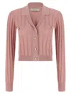 Alessandra Rich Openwork Cashmere Blend Knit Cardigan In Pink
