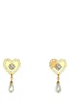 Alessandra Rich Heart-shaped Metal Earrings With Rhinestones And Crystal Embellishments