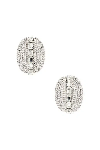 Alessandra Rich Oval Crystal Earrings In Crystal & Silver
