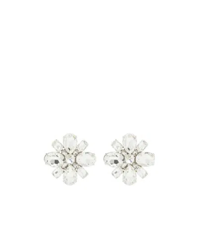 Alessandra Rich Oversized Crystal Flower Earrings In White