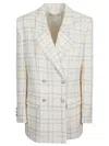 Alessandra Rich Oversized Tweed Jacket With Plaid Pattern In White