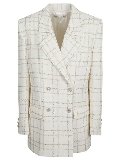 Alessandra Rich Oversized Sequin Checked Tweed Jacket In White