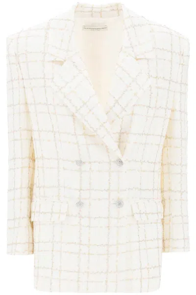 Alessandra Rich Oversized Tweed Jacket With Plaid Pattern In White
