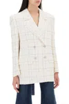 Alessandra Rich Oversized Tweed Jacket With Plaid Pattern In White