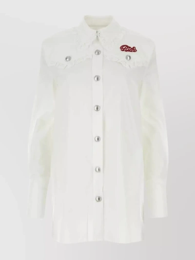 Alessandra Rich Padded Shoulders Poplin Shirt Dress In White