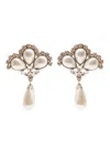 Alessandra Rich Silver-colored Clip-on Crystal Earrings With Pendant Pearl In Hypoallergenic Brass Woman In Pale Gold