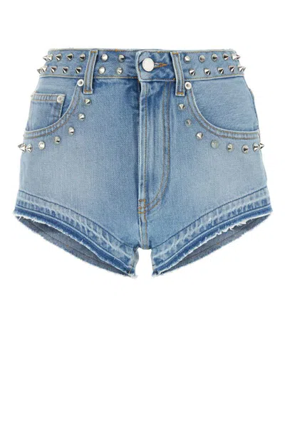 Alessandra Rich Light Blue Stud-embellished Denim Shorts