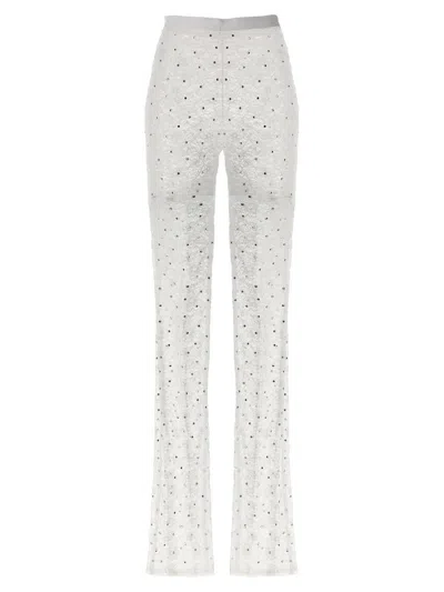 Alessandra Rich Rhinestone-embellished Lace Leggings With Flared Silhouette In White