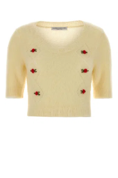 ALESSANDRA RICH PASTEL YELLOW MOHAIR BLEND SWEATER