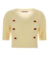 Alessandra Rich Cropped Mohair Blend Sweater Short Sleeves Round Neck In Yellow