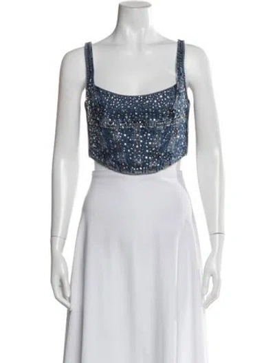 Pre-owned Alessandra Rich Patterned Square Neckline Crop Top In Blue