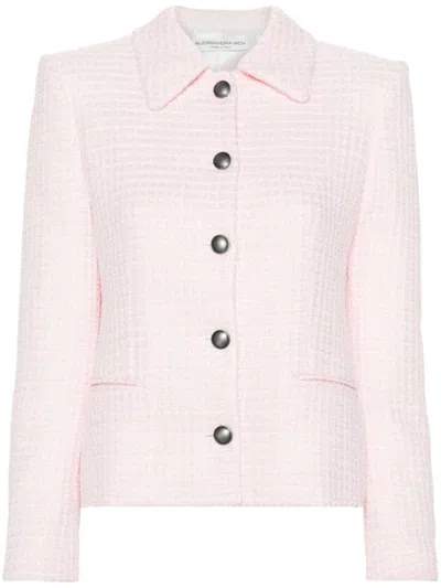 ALESSANDRA RICH PEACH SEQUIN CHECKED TWEED JACKET