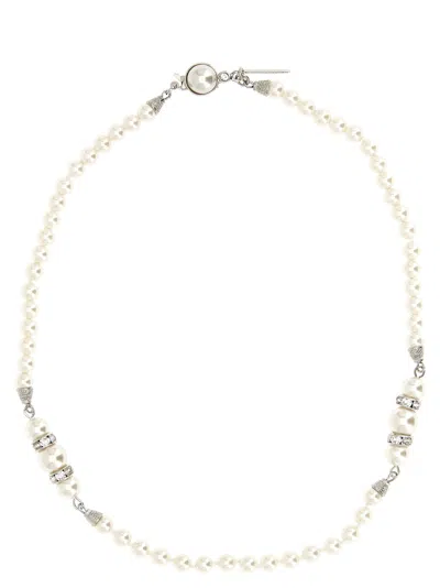 Alessandra Rich Pearl And Crystal Strand Necklace In White