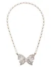 Alessandra Rich Bow Pendant With Pearl Beads And Rhinestone Embellishments
