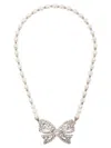 Alessandra Rich Bow Pendant With Pearl Beads And Rhinestone Embellishments In White
