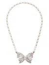 Alessandra Rich Bow Pendant With Pearl Beads And Rhinestone Embellishments In White
