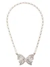 Alessandra Rich Bow Pendant With Pearl Beads And Rhinestone Embellishments In White